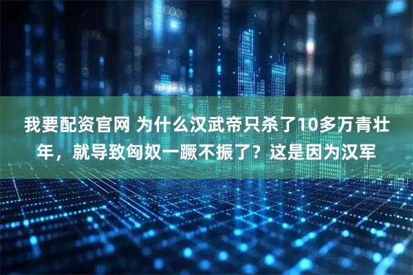 我要配资官网 为什么汉武帝只杀了10多万青壮年,就导致匈奴一蹶不振了?这是因为汉军